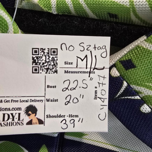 Vintage Leo-Danal Green Navy Mod Zip Front Dress Size M/L