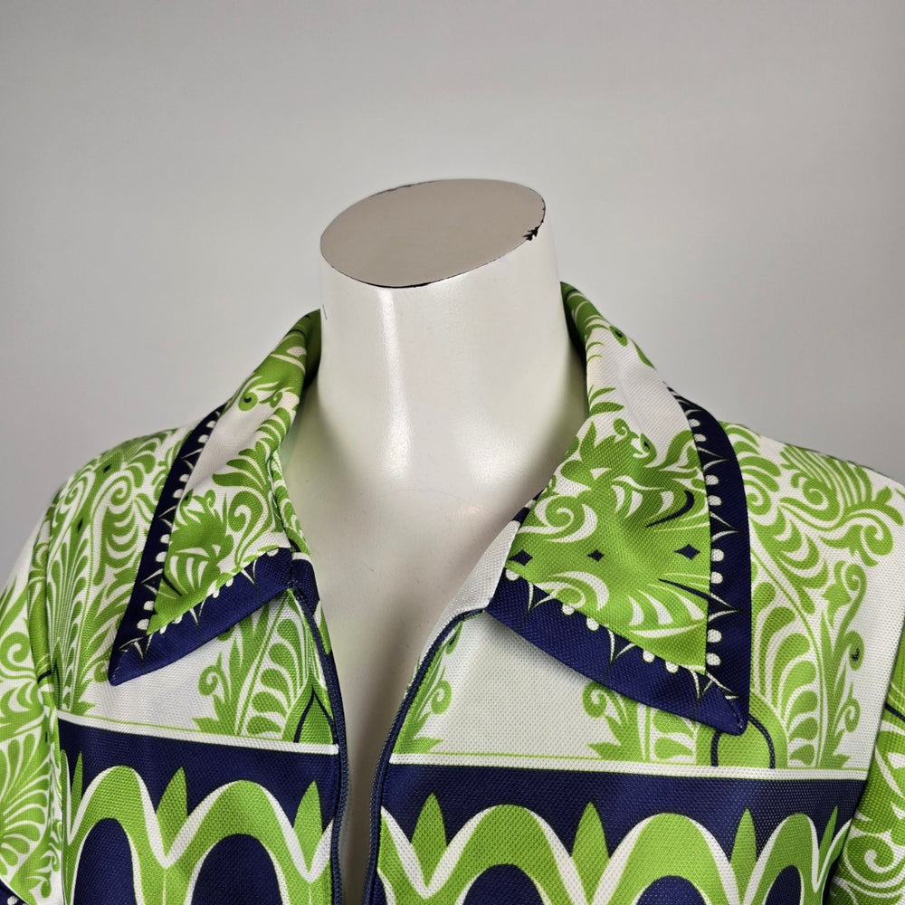 Vintage Leo-Danal Green Navy Mod Zip Front Dress Size M/L