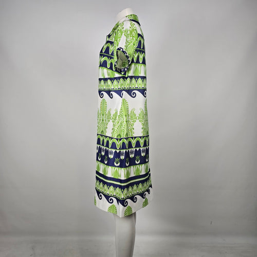 Vintage Leo-Danal Green Navy Mod Zip Front Dress Size M/L