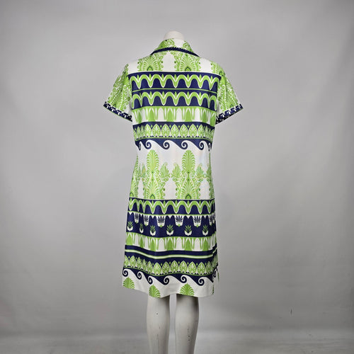 Vintage Leo-Danal Green Navy Mod Zip Front Dress Size M/L