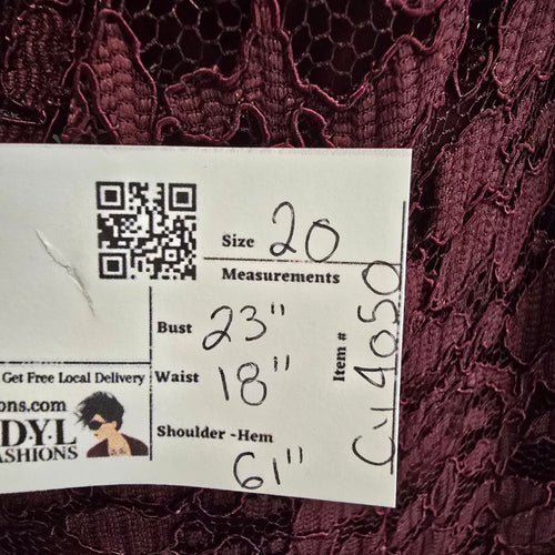 David’s Bridal Burgundy Lace Bodice Formal Gown Size 20