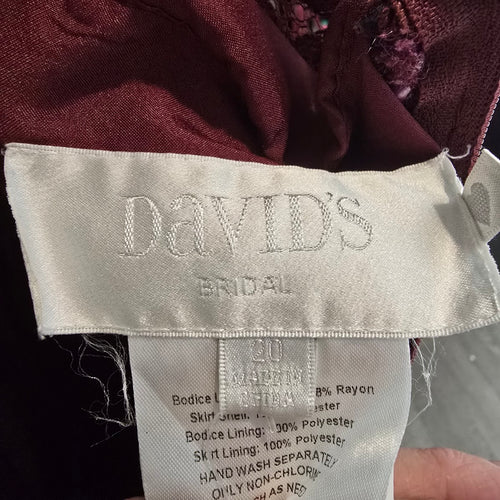 David’s Bridal Burgundy Lace Bodice Formal Gown Size 20