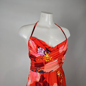 Vintage Lilia Honolulu Orange Floral Halter Maxi Dress Size M/L