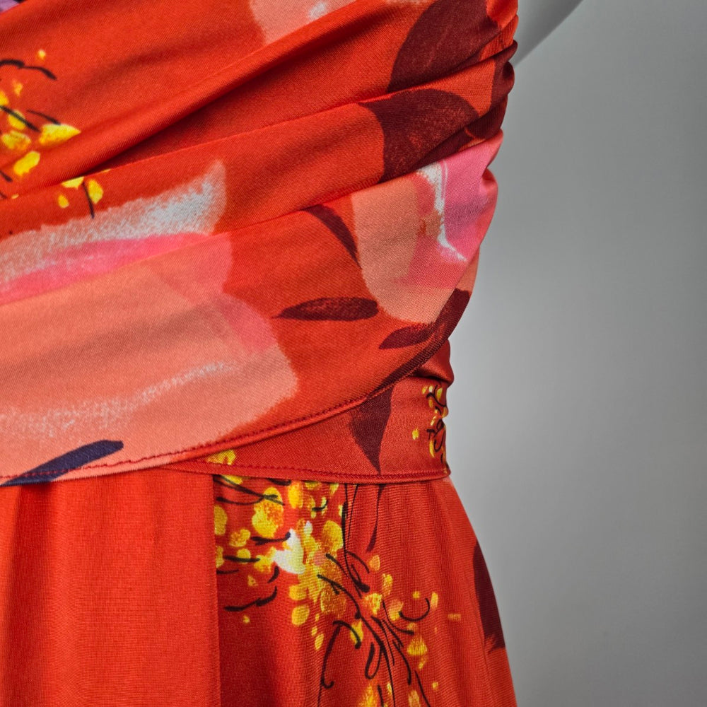 Vintage Lilia Honolulu Orange Floral Halter Maxi Dress Size M/L