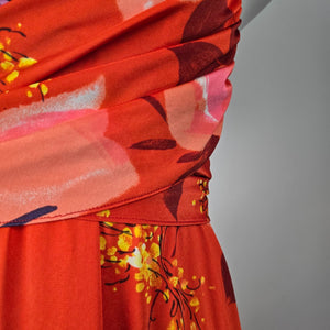 Vintage Lilia Honolulu Orange Floral Halter Maxi Dress Size M/L