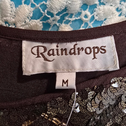Raindrops Brown Gold Beaded Sequin Dress Size M