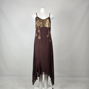 Raindrops Brown Gold Beaded Sequin Dress Size M
