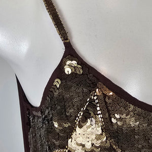 Raindrops Brown Gold Beaded Sequin Dress Size M