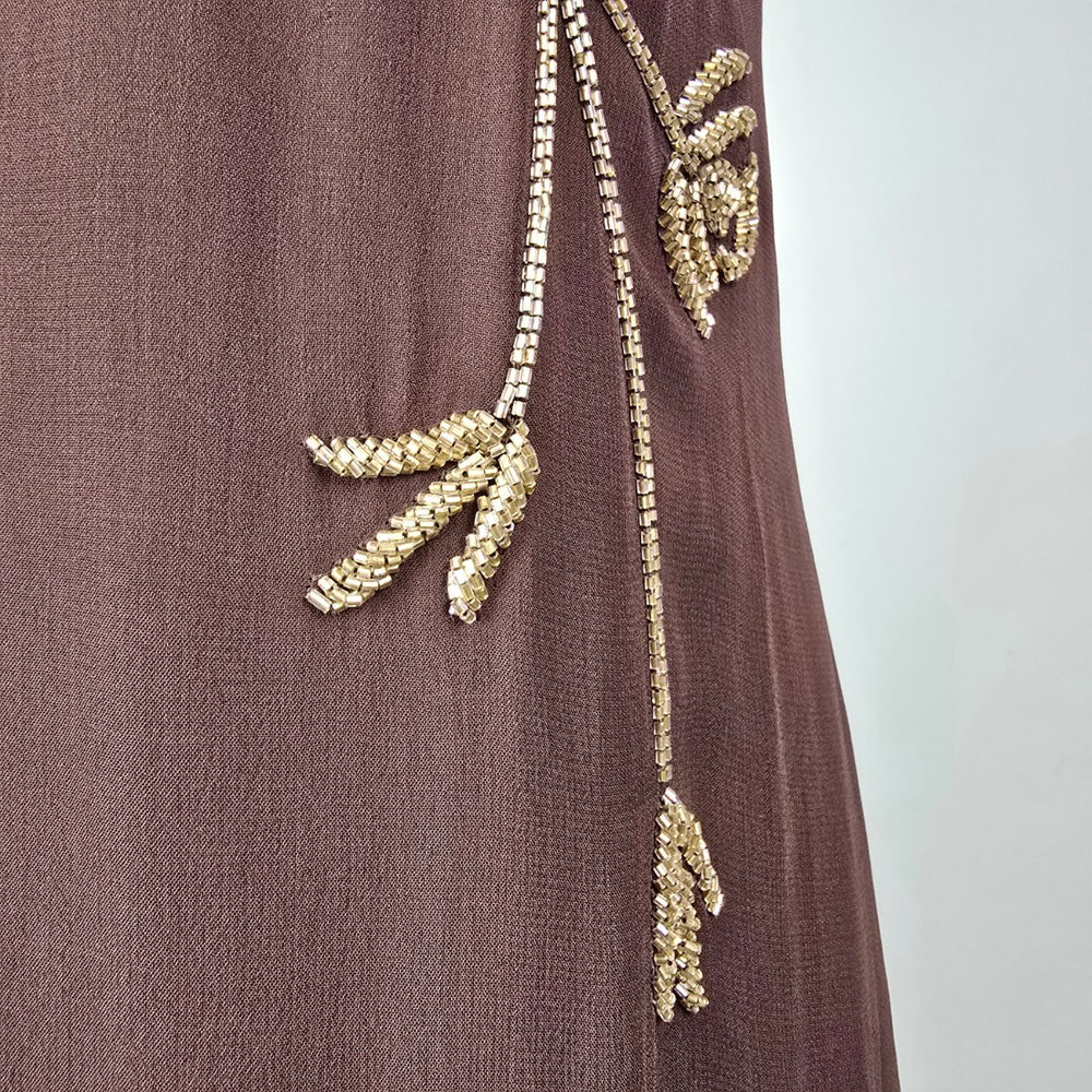 Raindrops Brown Gold Beaded Sequin Dress Size M