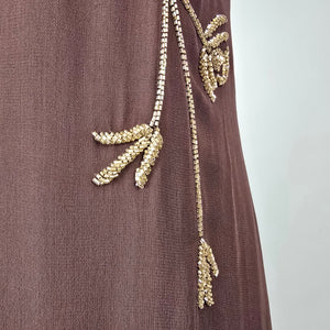 Raindrops Brown Gold Beaded Sequin Dress Size M