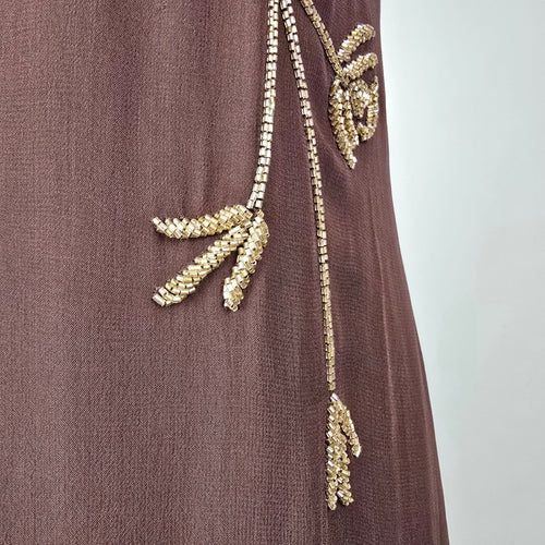 Raindrops Brown Gold Beaded Sequin Dress Size M