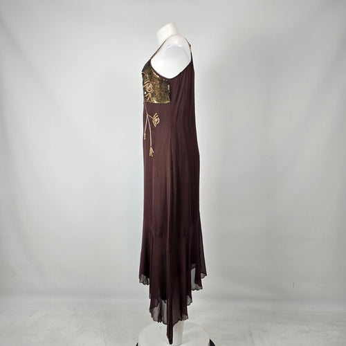 Raindrops Brown Gold Beaded Sequin Dress Size M
