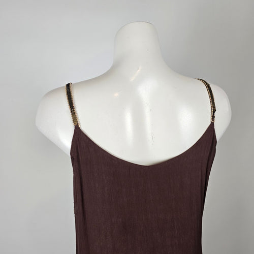 Raindrops Brown Gold Beaded Sequin Dress Size M