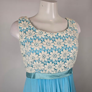 Vintage Blue Chiffon Floral Lace Maxi Dress Size S/M