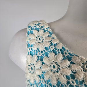 Vintage Blue Chiffon Floral Lace Maxi Dress Size S/M