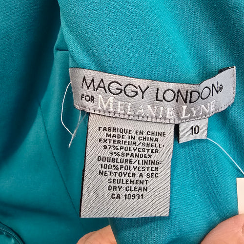 Maggy London for Melanie Lyne Teal Satin Cocktail Dress Size 10