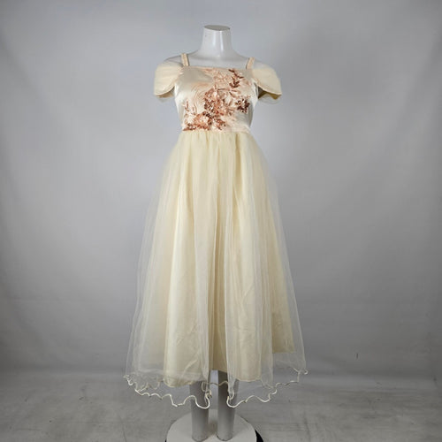 NNJXD Cream Tulle Embroidered Special Occasion Dress Size XS