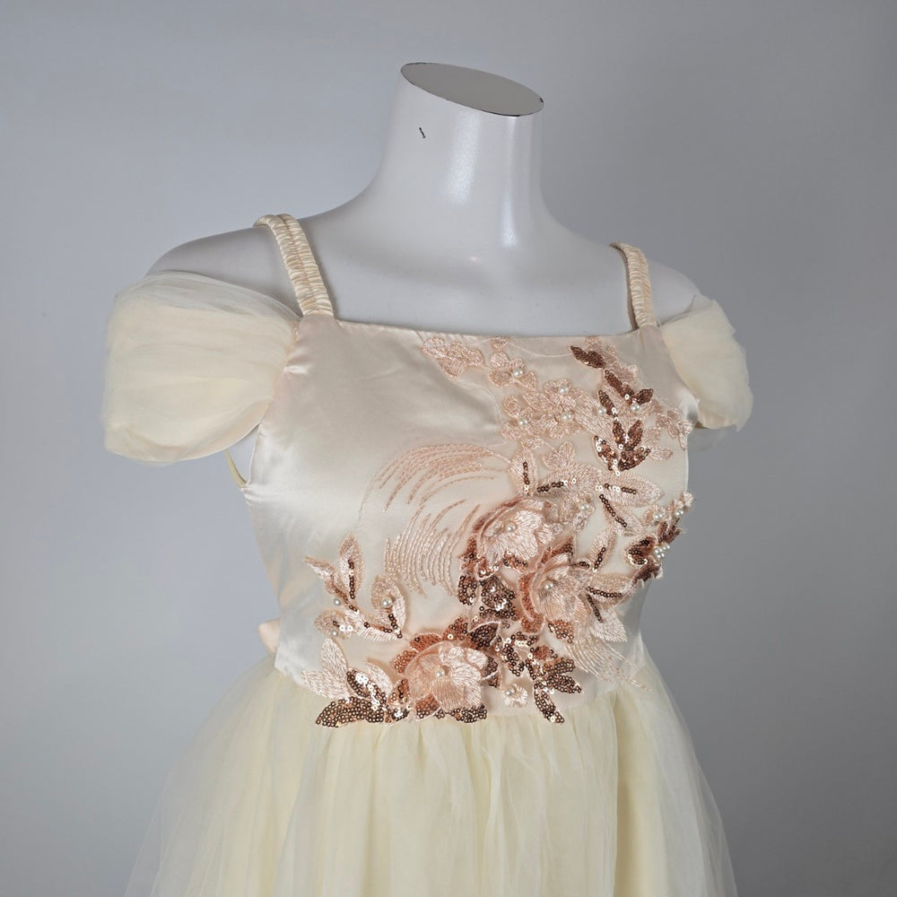 NNJXD Cream Tulle Embroidered Special Occasion Dress Size XS