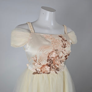 NNJXD Cream Tulle Embroidered Special Occasion Dress Size XS