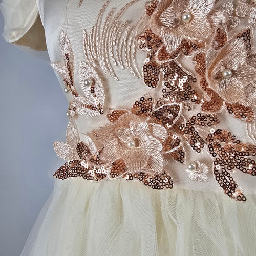 NNJXD Cream Tulle Embroidered Special Occasion Dress Size XS