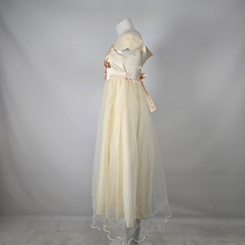 NNJXD Cream Tulle Embroidered Special Occasion Dress Size XS
