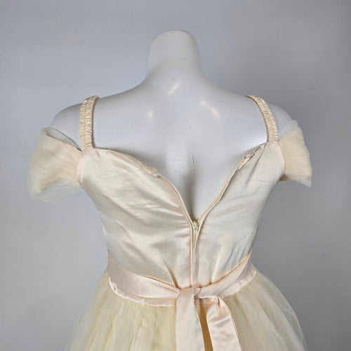NNJXD Cream Tulle Embroidered Special Occasion Dress Size XS
