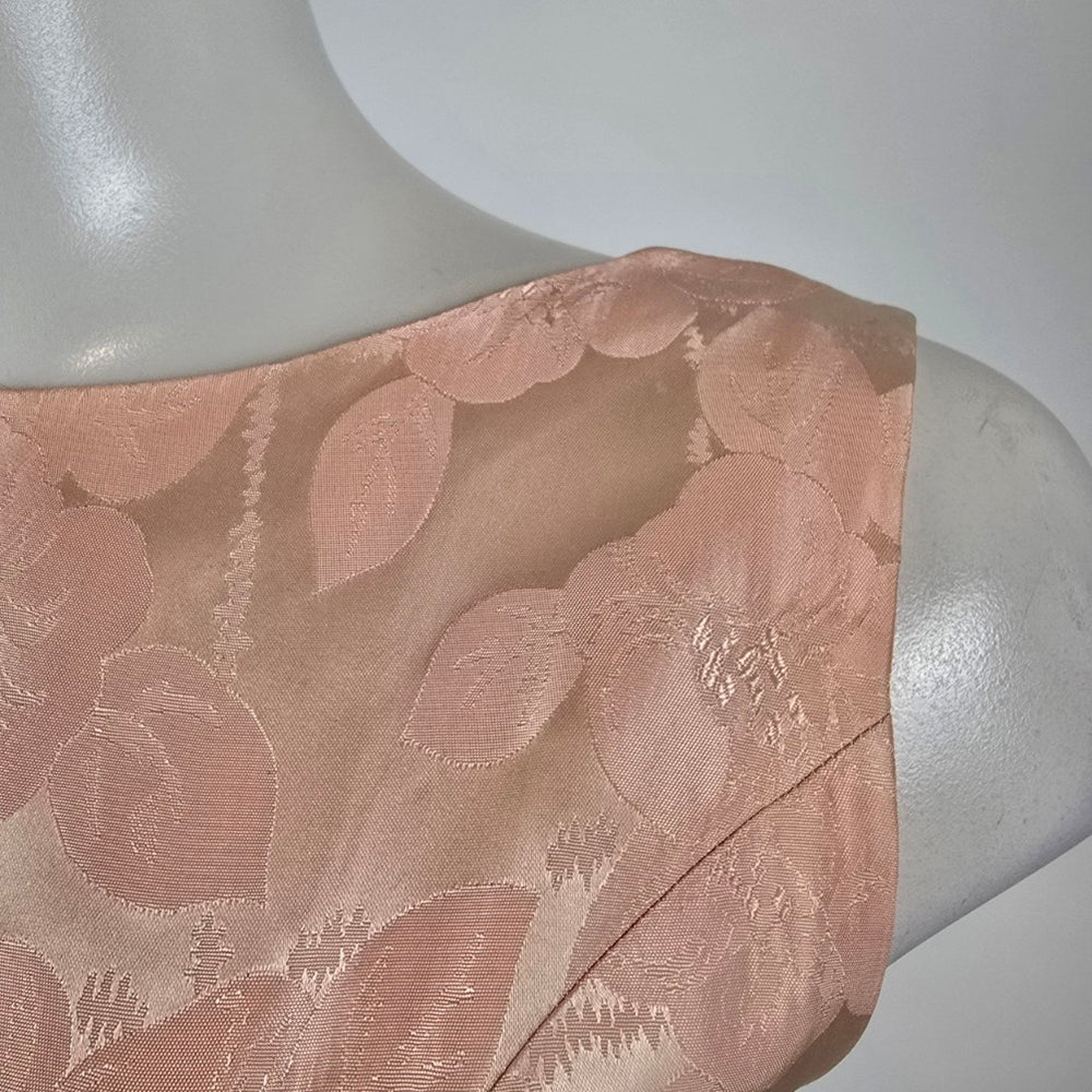 Vintage Blush Pink Floral Jacquard Formal Dress with Bow Waist Size S