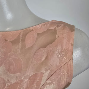 Vintage Blush Pink Floral Jacquard Formal Dress with Bow Waist Size S