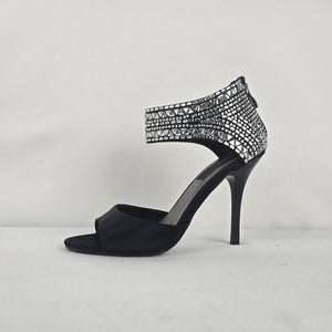 Black Rhinestone Ankle Strap Stiletto Heels Size 6.5