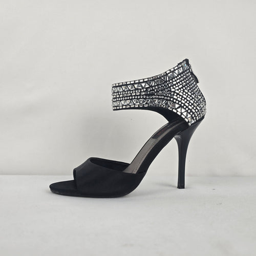 Black Rhinestone Ankle Strap Stiletto Heels Size 6.5