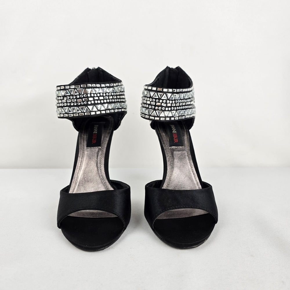 Black Rhinestone Ankle Strap Stiletto Heels Size 6.5