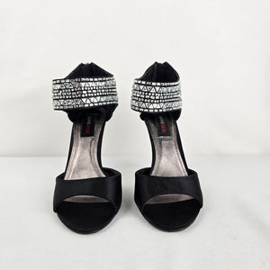 Black Rhinestone Ankle Strap Stiletto Heels Size 6.5