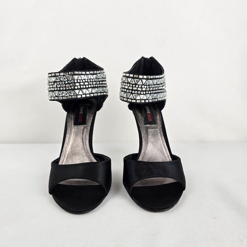 Black Rhinestone Ankle Strap Stiletto Heels Size 6.5