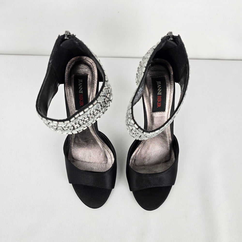 Black Rhinestone Ankle Strap Stiletto Heels Size 6.5