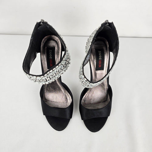 Black Rhinestone Ankle Strap Stiletto Heels Size 6.5