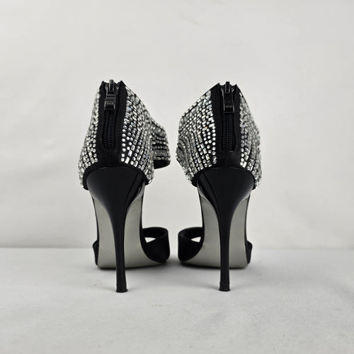 Black Rhinestone Ankle Strap Stiletto Heels Size 6.5