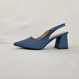 Cuccoo Denim Slingback Block Heel Pumps Size 8.5