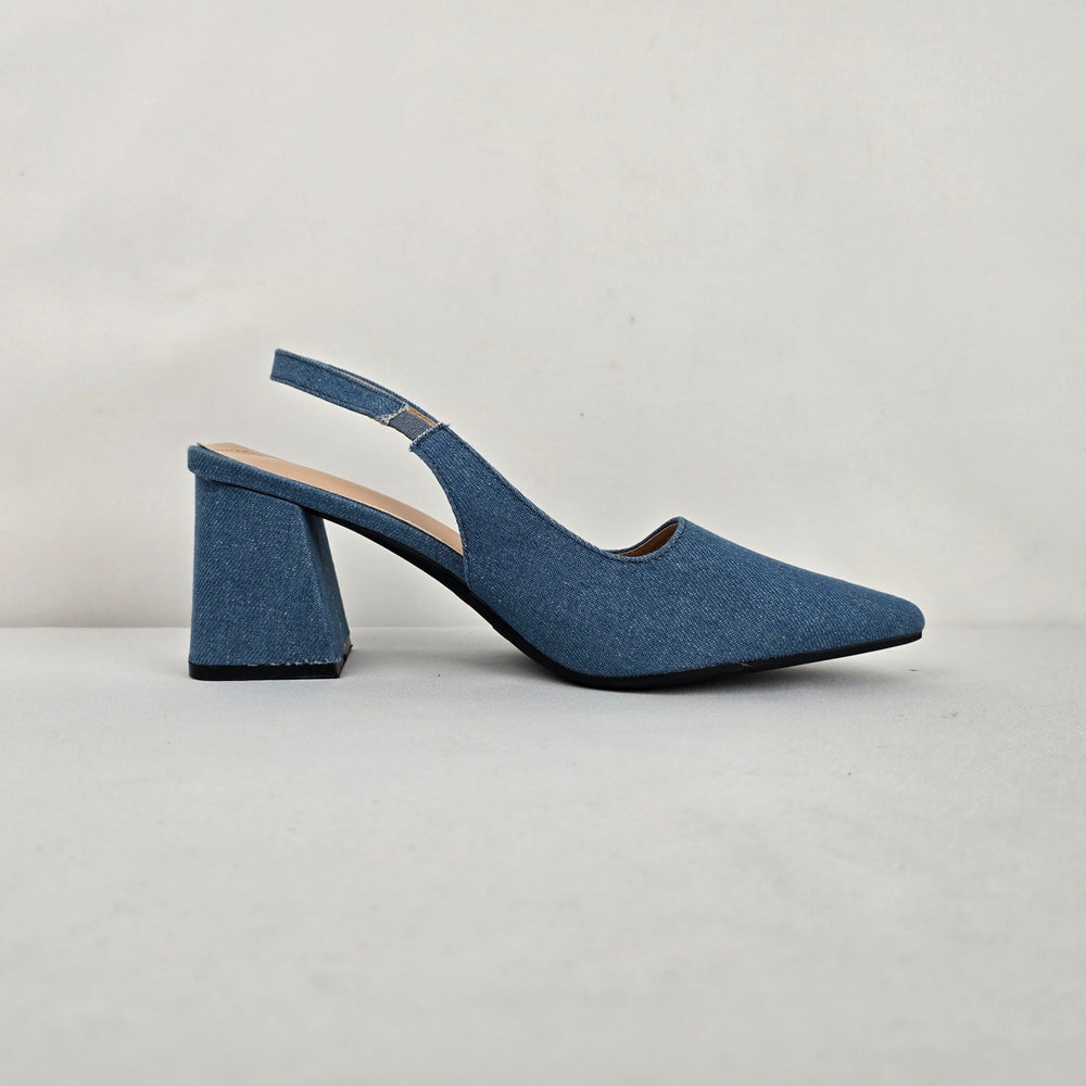 Cuccoo Denim Slingback Block Heel Pumps Size 8.5