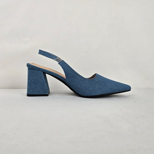 Cuccoo Denim Slingback Block Heel Pumps Size 8.5
