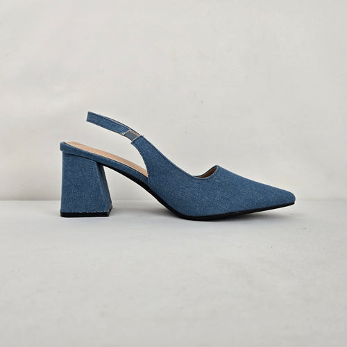 Cuccoo Denim Slingback Block Heel Pumps Size 8.5