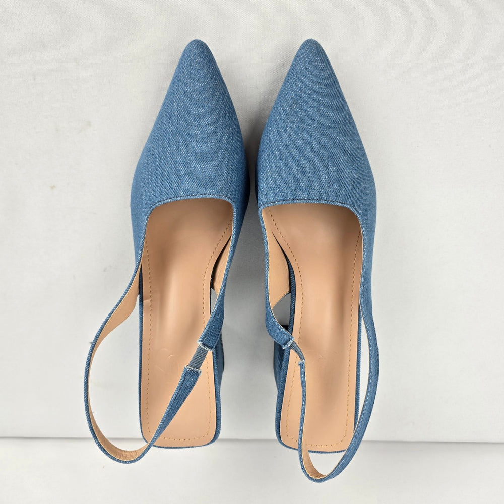 Cuccoo Denim Slingback Block Heel Pumps Size 8.5