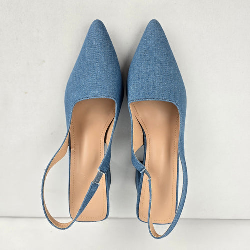 Cuccoo Denim Slingback Block Heel Pumps Size 8.5