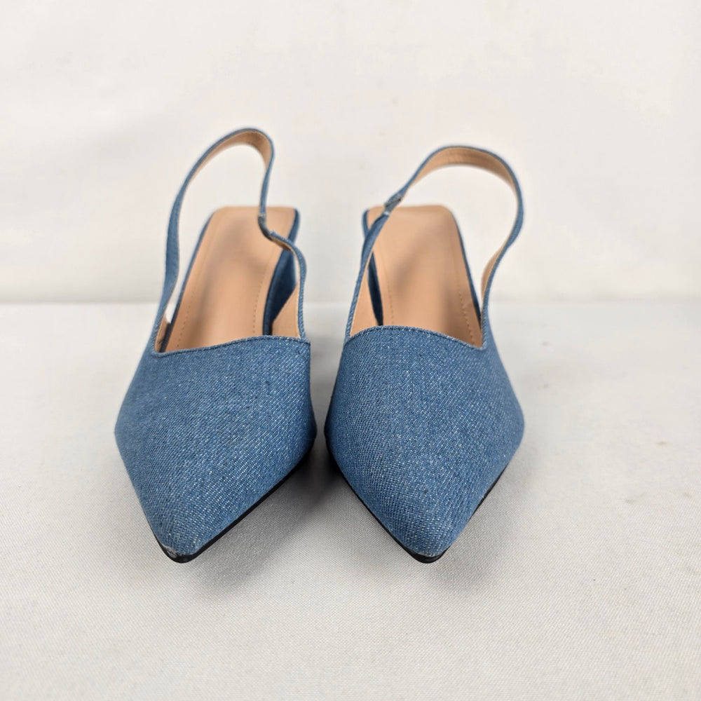 Cuccoo Denim Slingback Block Heel Pumps Size 8.5