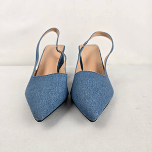 Cuccoo Denim Slingback Block Heel Pumps Size 8.5