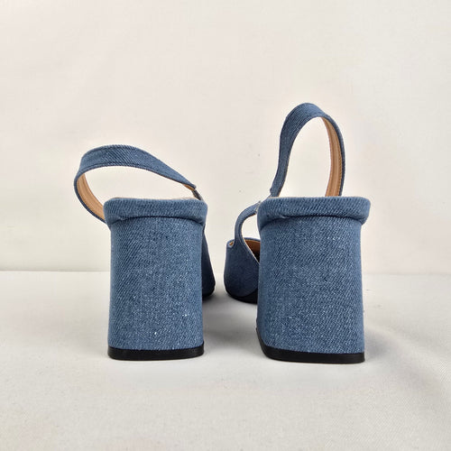 Cuccoo Denim Slingback Block Heel Pumps Size 8.5