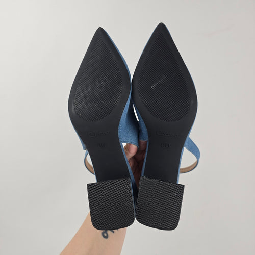 Cuccoo Denim Slingback Block Heel Pumps Size 8.5