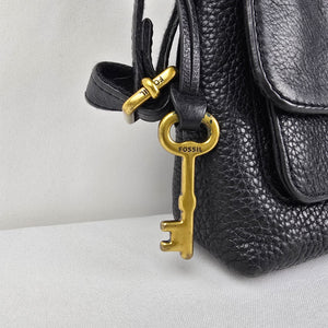 Fossil Black Leather Crossbody Bag with Key Charm