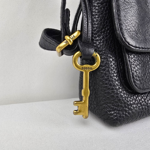 Fossil Black Leather Crossbody Bag with Key Charm