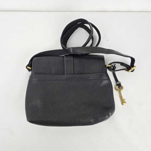 Fossil Black Leather Crossbody Bag with Key Charm
