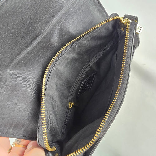 Fossil Black Leather Crossbody Bag with Key Charm